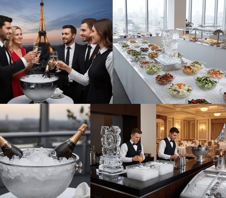 Livraison professionnelle de sacs de glaçons pour événement d'entreprise et cocktail dans les Hauts-de-Seine 92