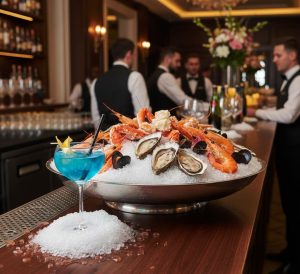 Livraison de glace pilée pour la conservation des produits frais sur buffets traiteur et cocktails.