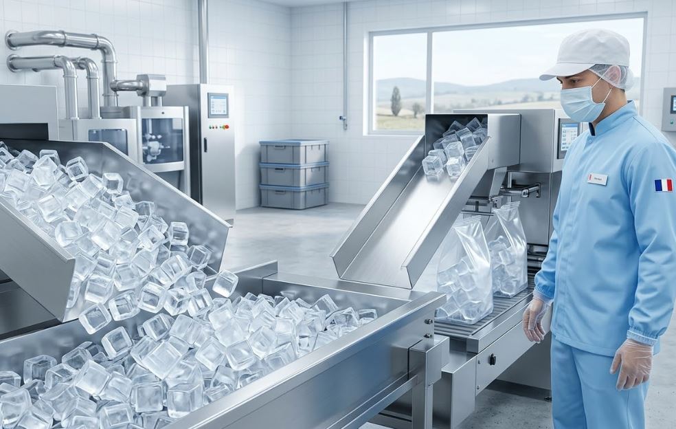 Production de glace alimentaire en usine conforme aux normes sanitaires en France
