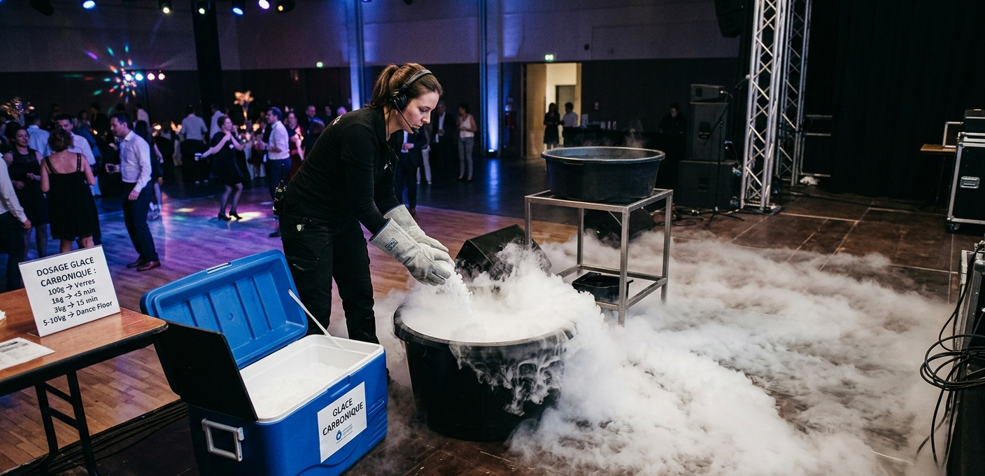 combien de glace carbonique pour effet fumée dans une piste de danse