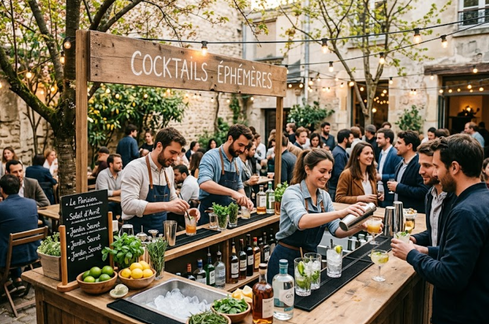 Comptoir d’un bar à cocktails éphémère