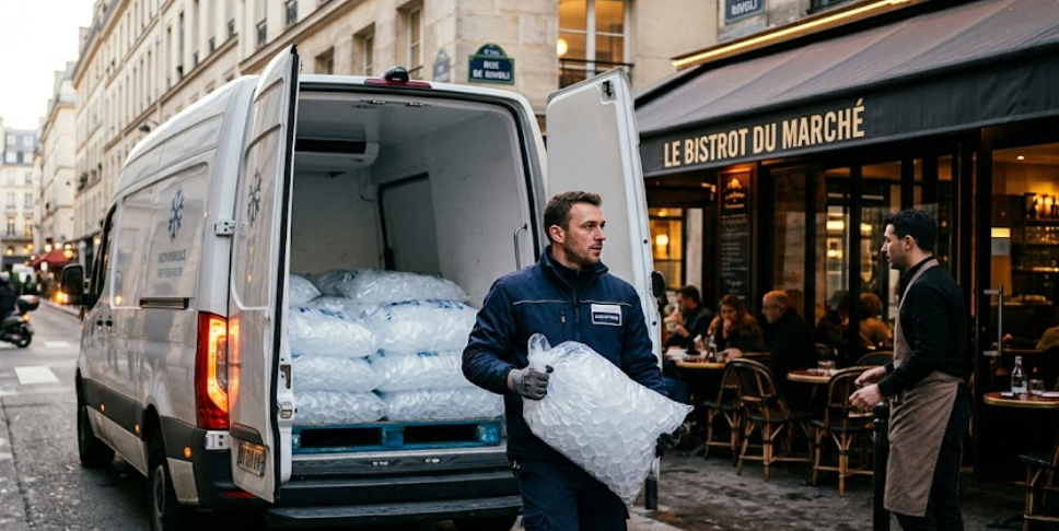 Réception de glaçons en urgence sur le lieu de livraison