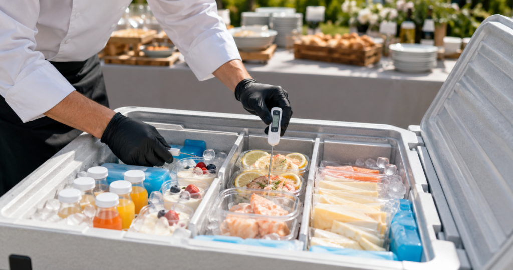 Conserver des produits frais dans un bac isotherme avec de la glace et un contrôle de température.