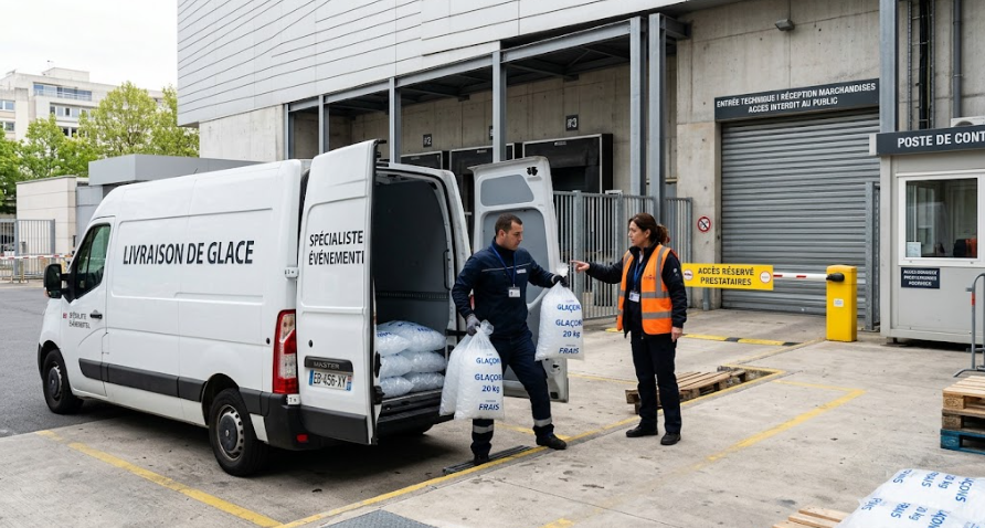 Livraison de glaçons sur site à accès contraint avec déchargement par l’entrée prestataire
