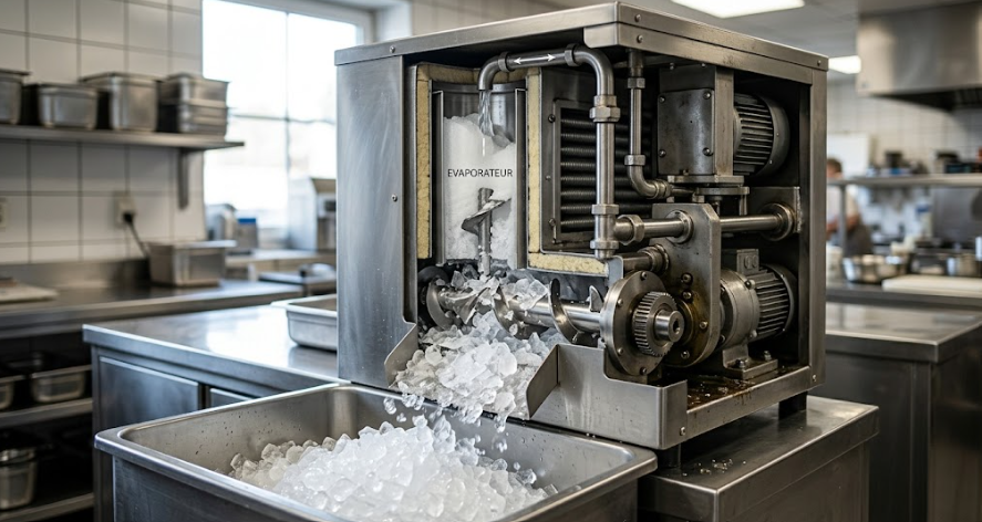 Fonctionnement d'une machine de production de glace pilée